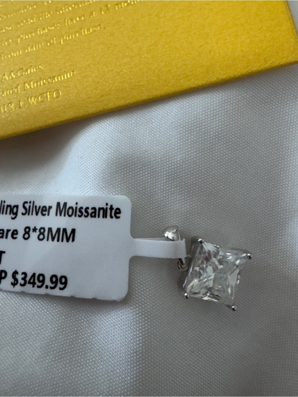 925 marked Sterling Silver Princess-Cut Moissanite Stud pendant  - White